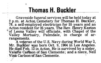 Buckler, Thomas Harmon obituary