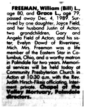 Freeman, Grace Lenora obituary