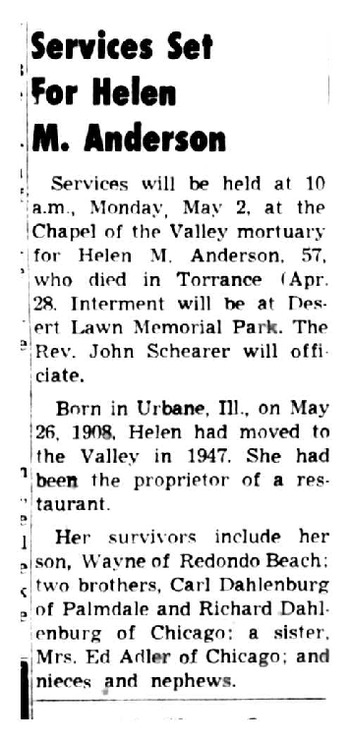 Anderson, Helen M. obituary