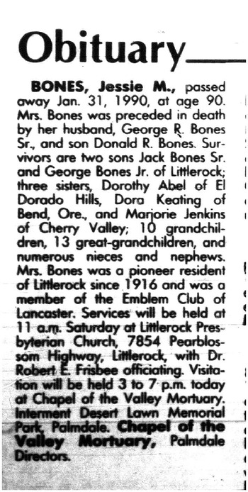 Bones, Jessie May obituary