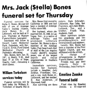 Bones, Stella Odelia obituary