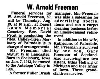 Freeman, W. Arnold obituary