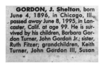 Gordon, John Shelton obituary