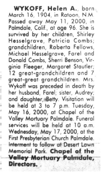 Wykoff, Helen Alice obituary
