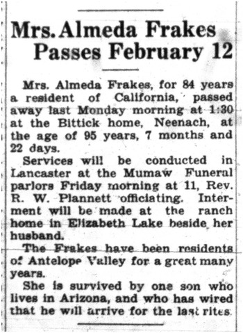 Frakes, Almeda obituary