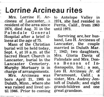 Arceneau, Lorrine Elmira obituary