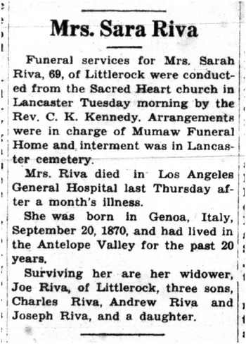 Riva, Sarah obituary
