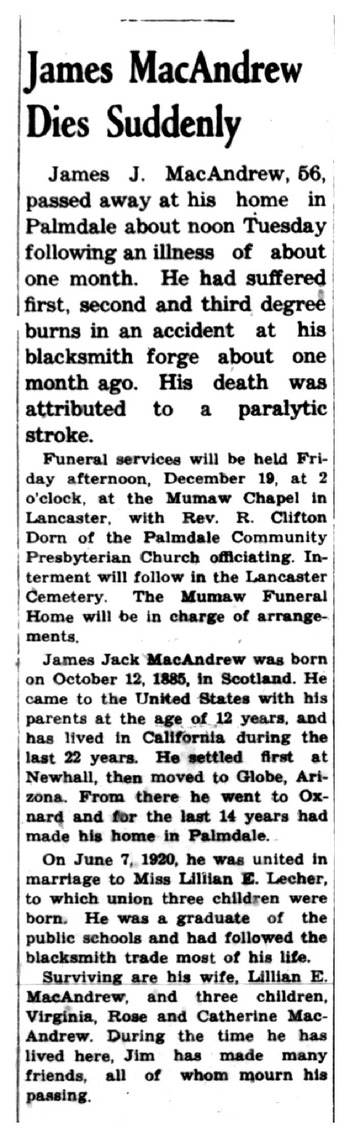 Macandrew, James Jack obituary