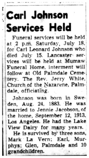 Johnson, Carl Leonard obituary