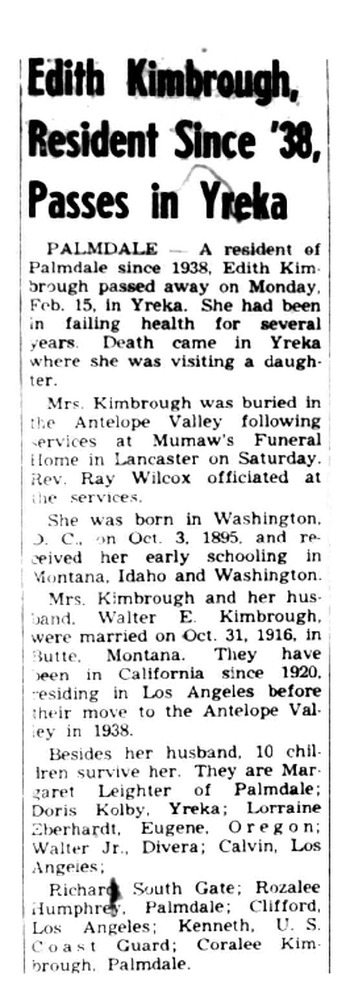 Kimbrough,   Edith Virginia obituary