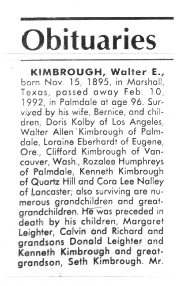 Kimbrough,   Walter Emory obituary