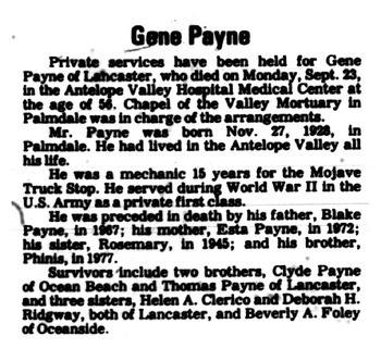 Payne, Gene obituary