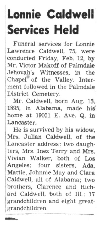 Caldwell, Pvt Lonnie Lawrence obituary