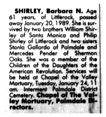 Shirley,   Barbara Nella obituary
