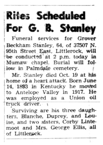 Stanley, Grover Beckham obituary