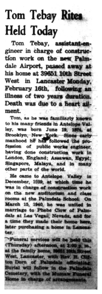 Tebay, Tom obituary