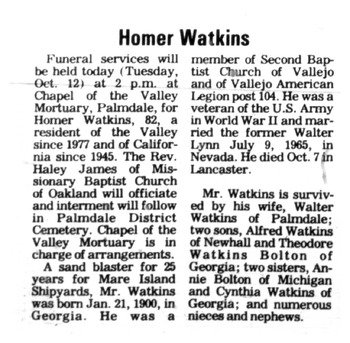 Watkins, Homer obituary