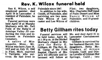 Wilcox, Rex Kenneth obituary