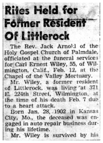 Wiley, Carl Ernest obituary