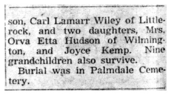 Wiley, Carl Ernest obituary