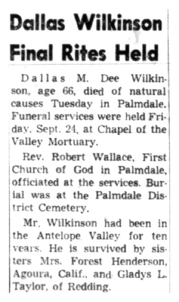 Wilkinson, Dallas Milton obituary