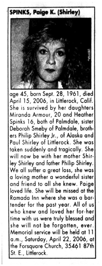 Spinks,   Paige K. obituary