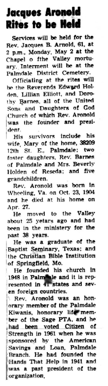 Aronold, Rev. Jacques B. ('Jack') obituary