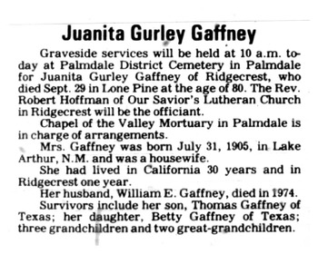 Gaffney, Juanita Gurley obituary
