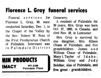 Gray, Florence L gravesite