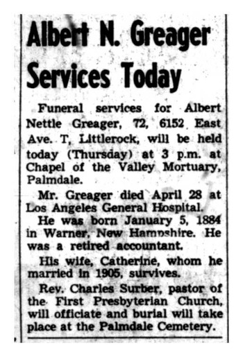 Greager, Albert Nettel obituary