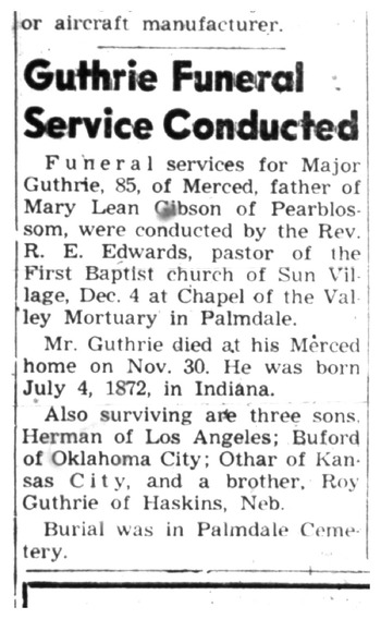 Guthrie, Major obituary