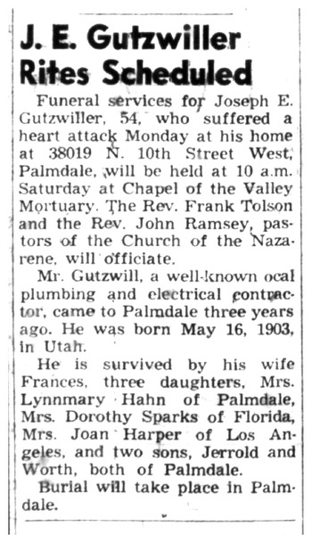Gutzwiller, Joseph Emil obituary